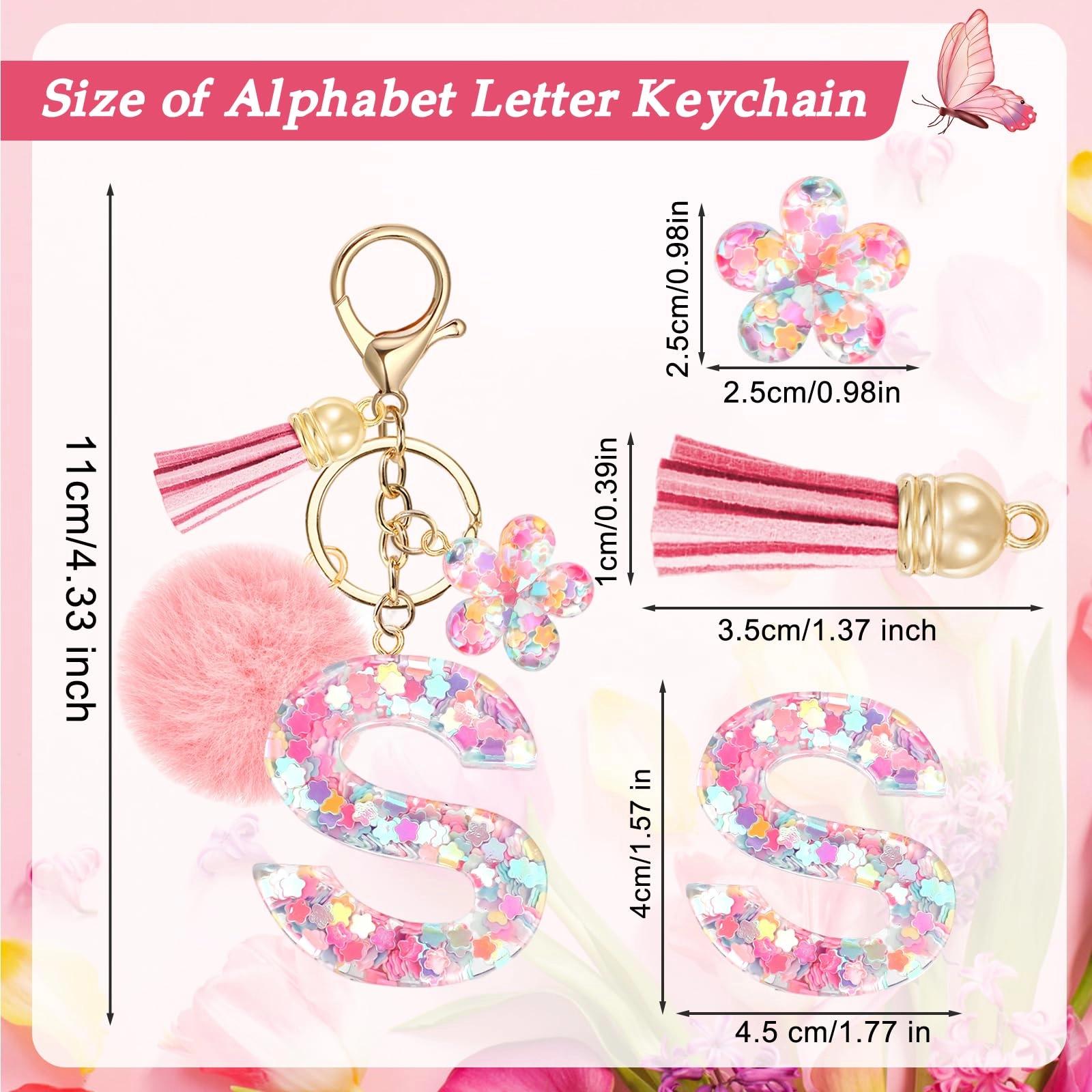 Initial Letter Keychain - Flower