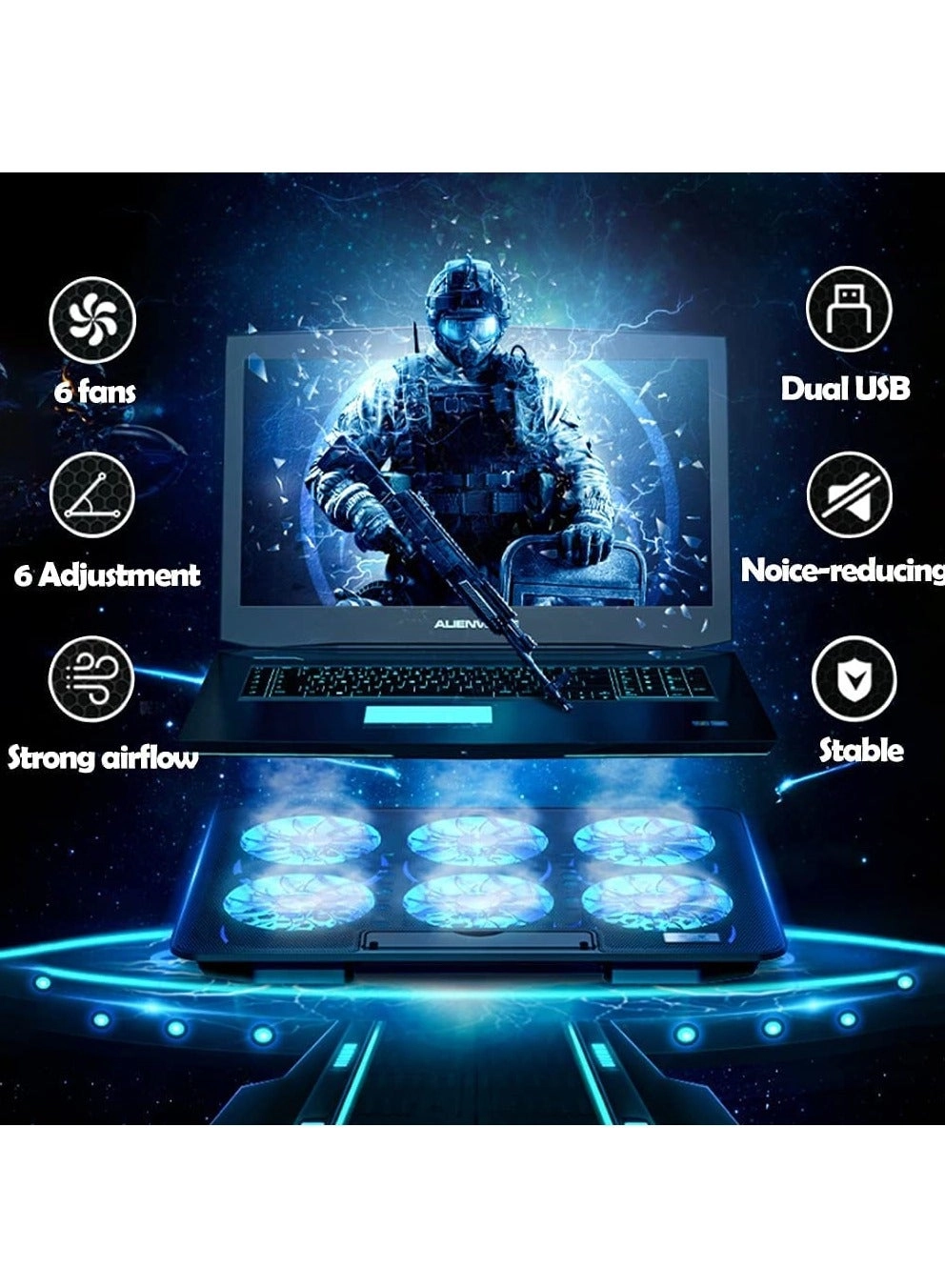 Laptop Cooling Pad - 6 fans 12-17 Inch