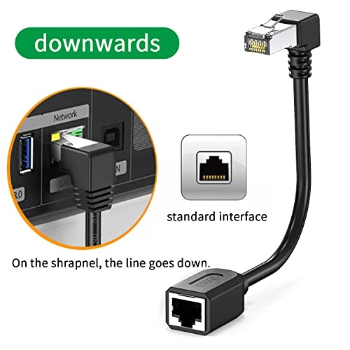 Cat6 Extension Cable - 2Pack 90 Degree RJ45 Male to Female