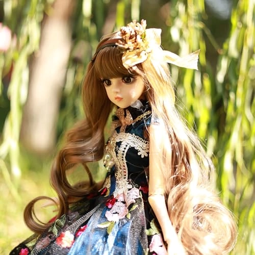 BJD Doll - Brown Curly Fringe Hair Beige Vest Set 22 Joints Ages 15+