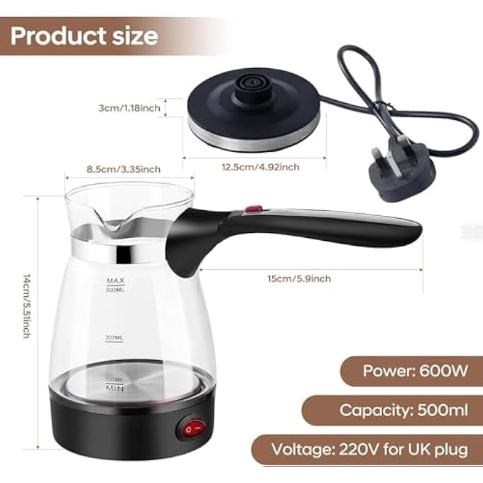 Turkish Glass Coffee Maker - Foldable Handle Portable Electric