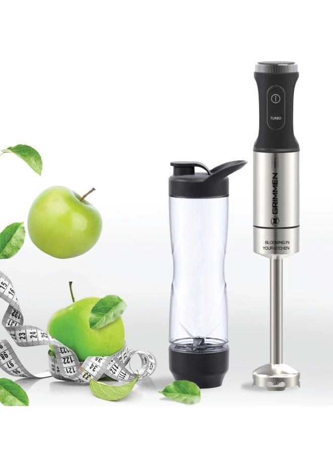 Hand Blender Full Set - Complete 5-Piece Kit Single-Button Smart Speed Control 4-blade black titanium-coated blades