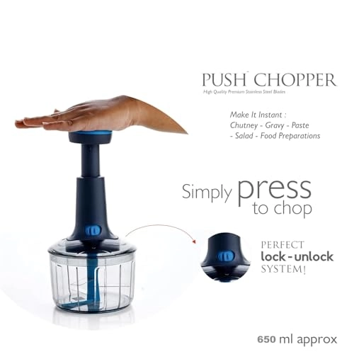 Hand Press Push Chopper - 1 Liters 4 Blades