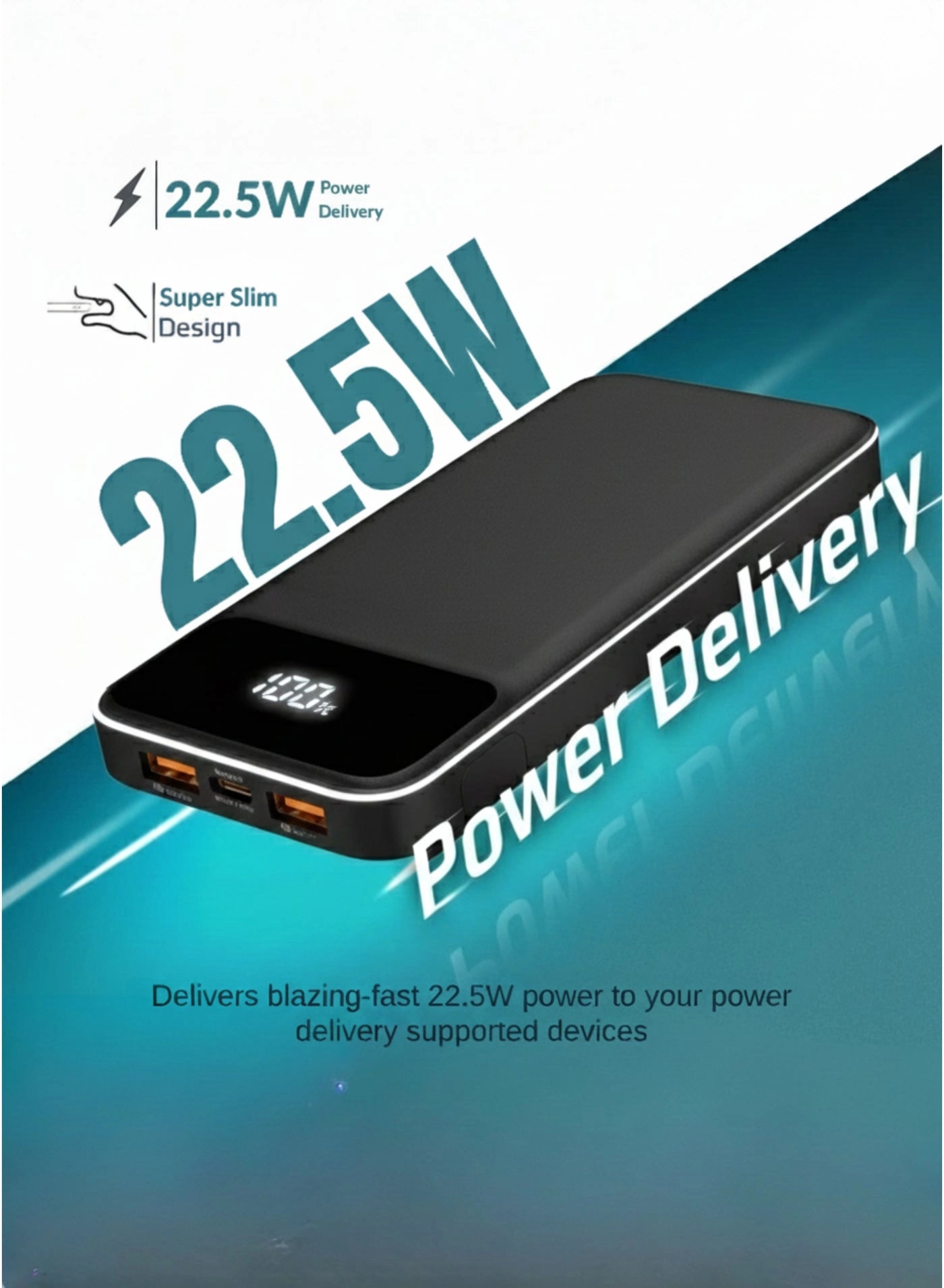 N17 - 10000mAh 22.5W Fast charging 2 USB 1 Type-C