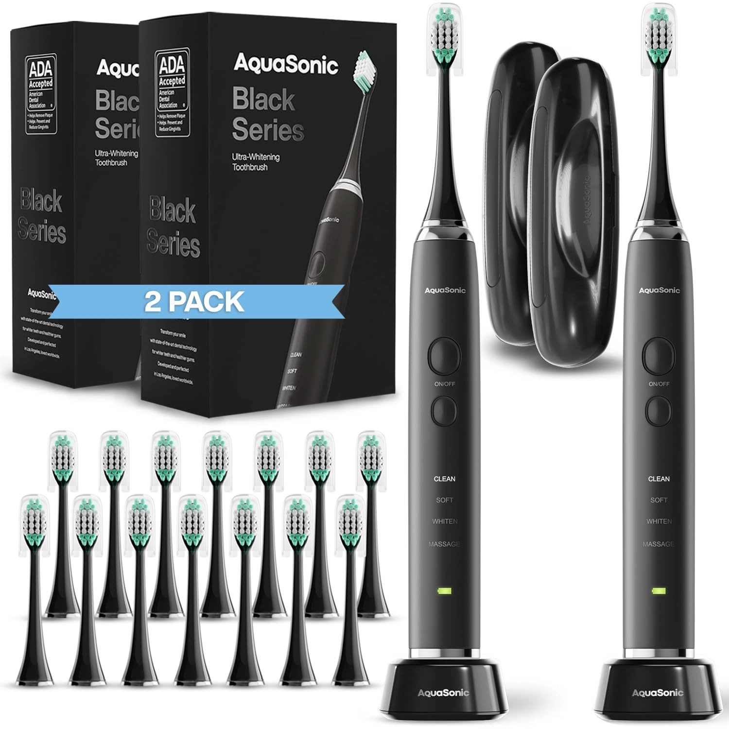 Pure Daily Care Black Series Smart Toothbrush - 40,000 VPM 8 Brush Heads Pack of 2