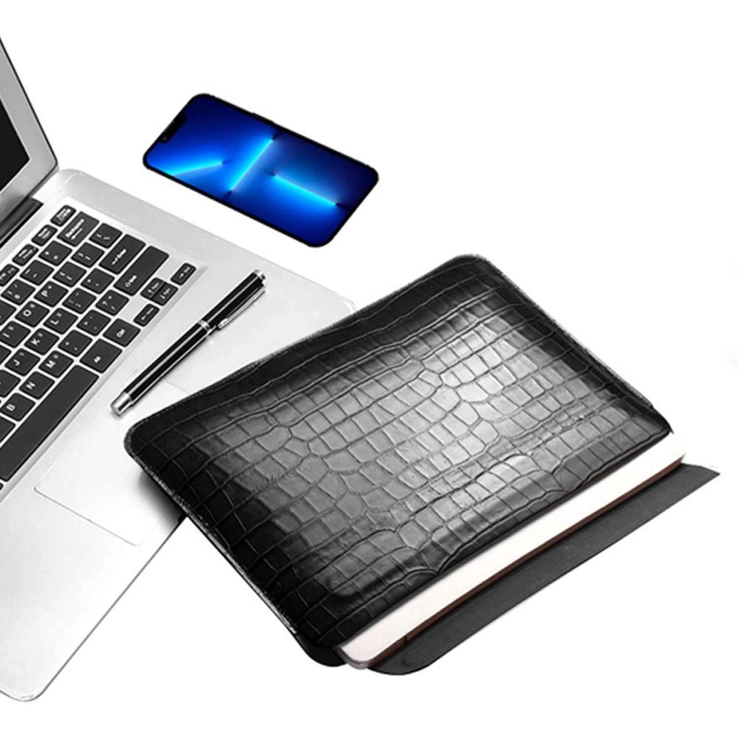 Skin Croco Genuine Leather Sleeve Laptop Sleeve for 14.2-Inch Laptop
