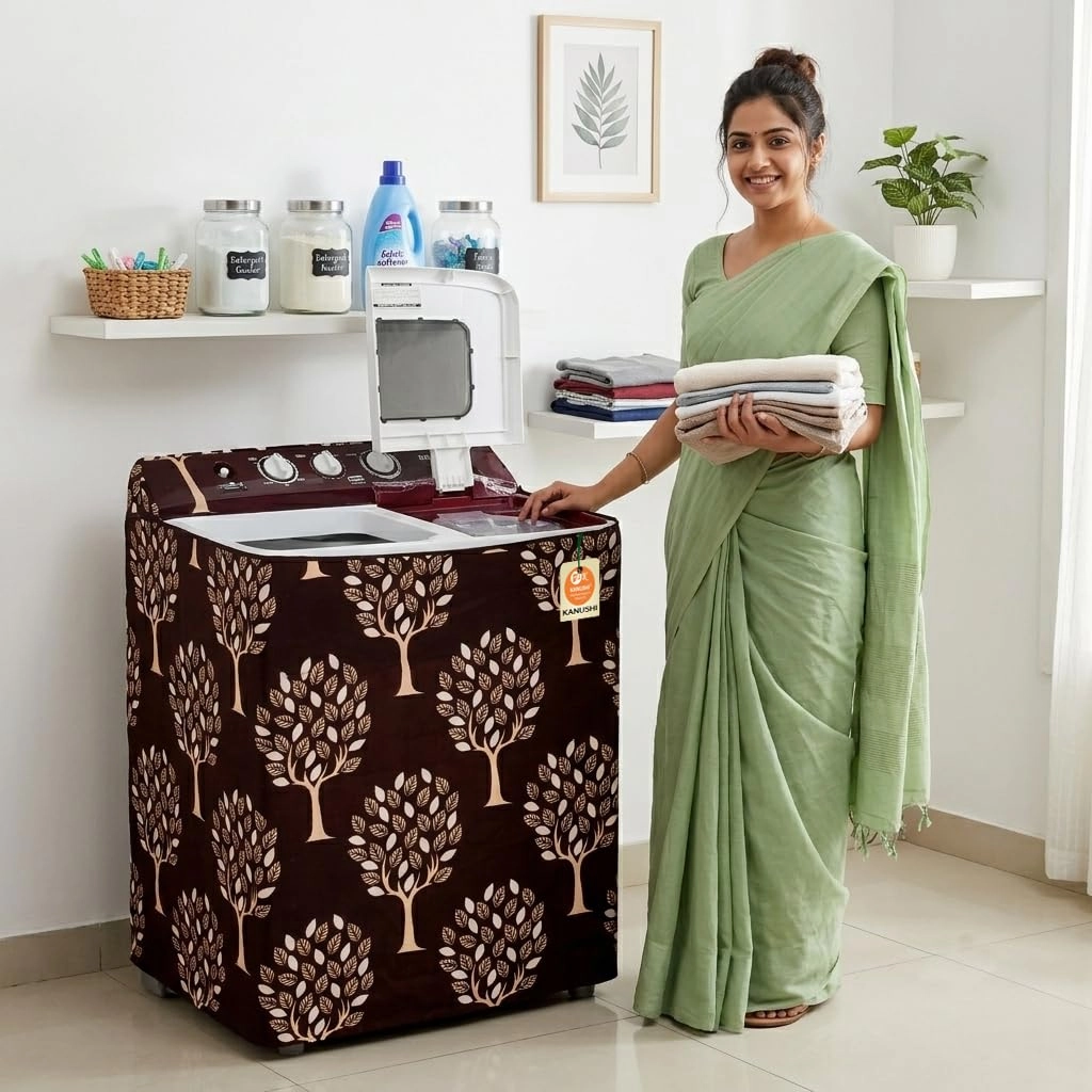KANUSHI Washing Machine Cover - 6 kg 6.5 kg 7 kg 7.5 kg Brown