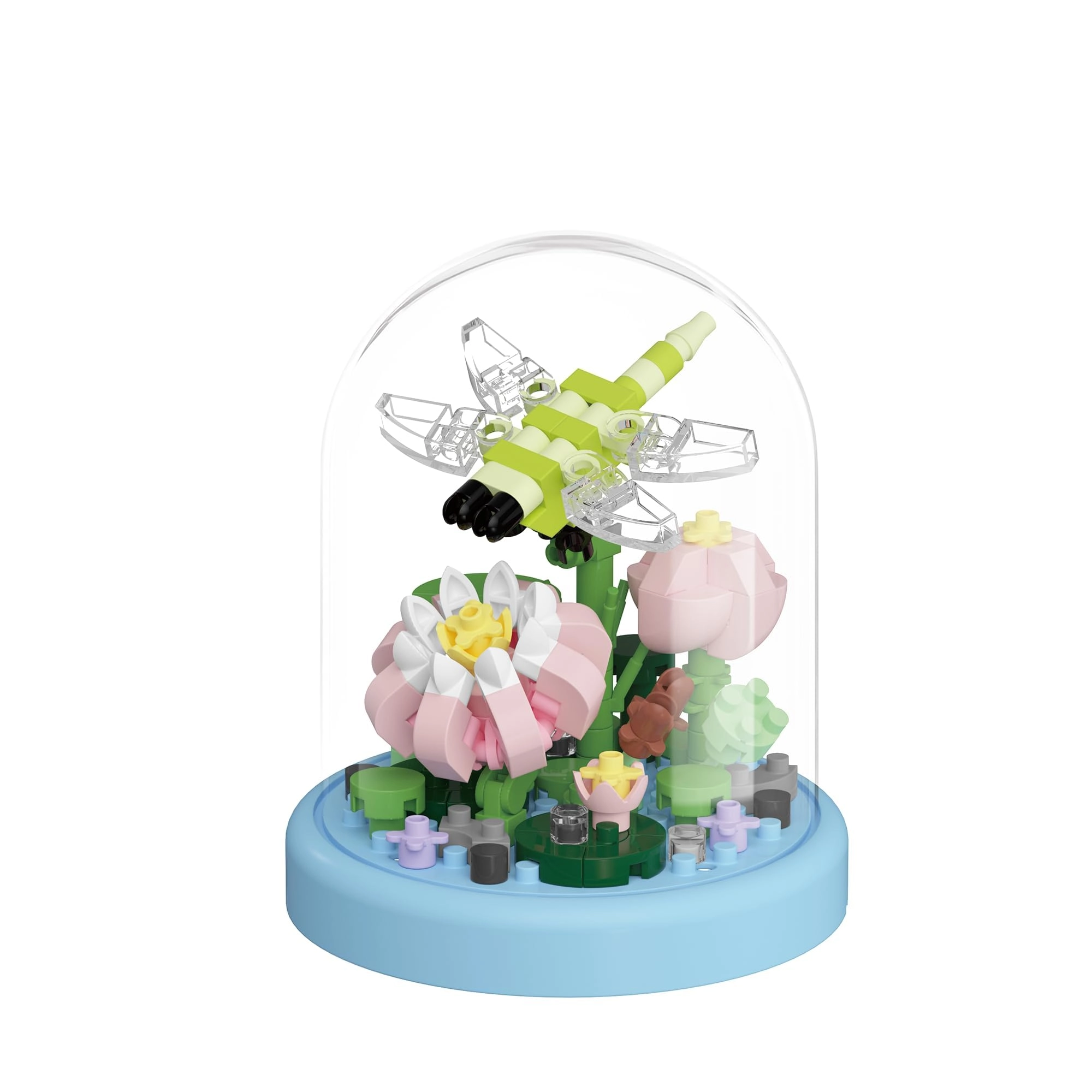 KASTWAVE Mini Flower Building Toy (SG6997) - Dragonfly Insect Figurines Dustproof Dome