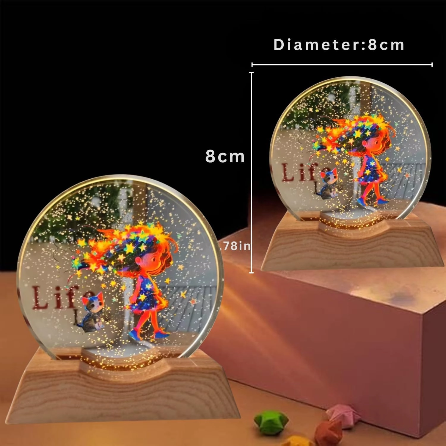 3D Acrylic LED Night Light - Dream Girl Warm White