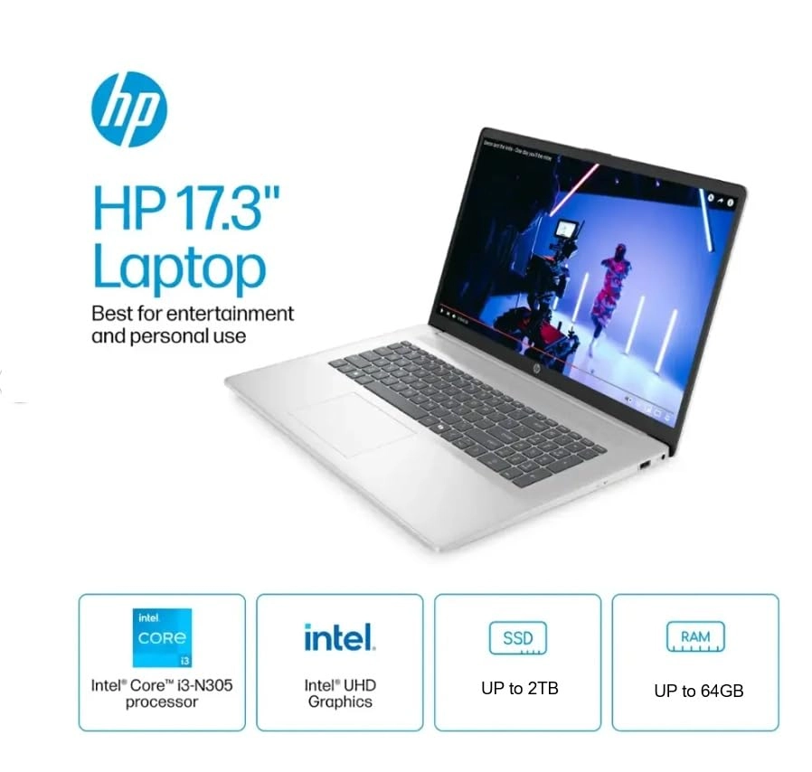 17 Inch Laptop - 17.3'' Core i3-N305 32GB DDR4 2TB SSD