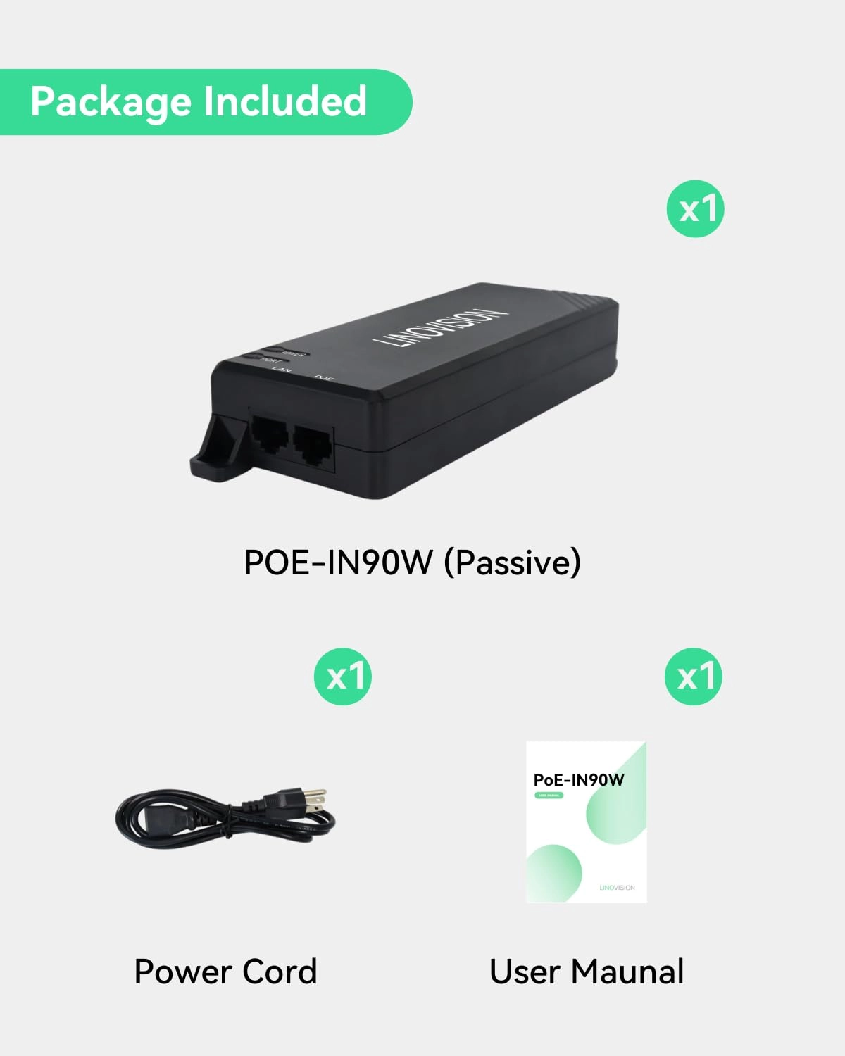 Gigabit Passive POE Injector - Single 90W 10/100/1000Mbps