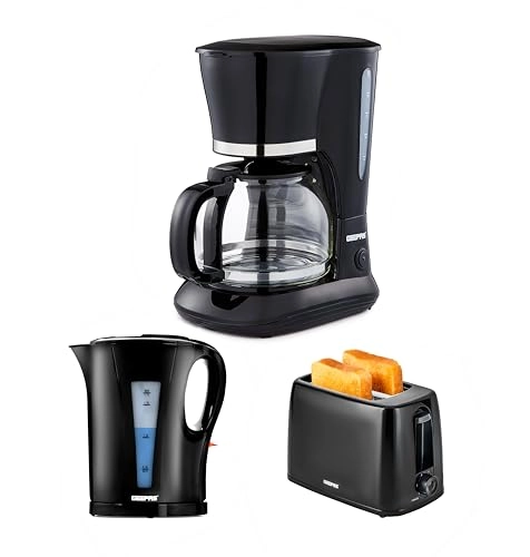 Coffee Maker - Programmable Timer + Electric Kettle - Cordless + 2-Slice Toaster - 6 Browning Levels