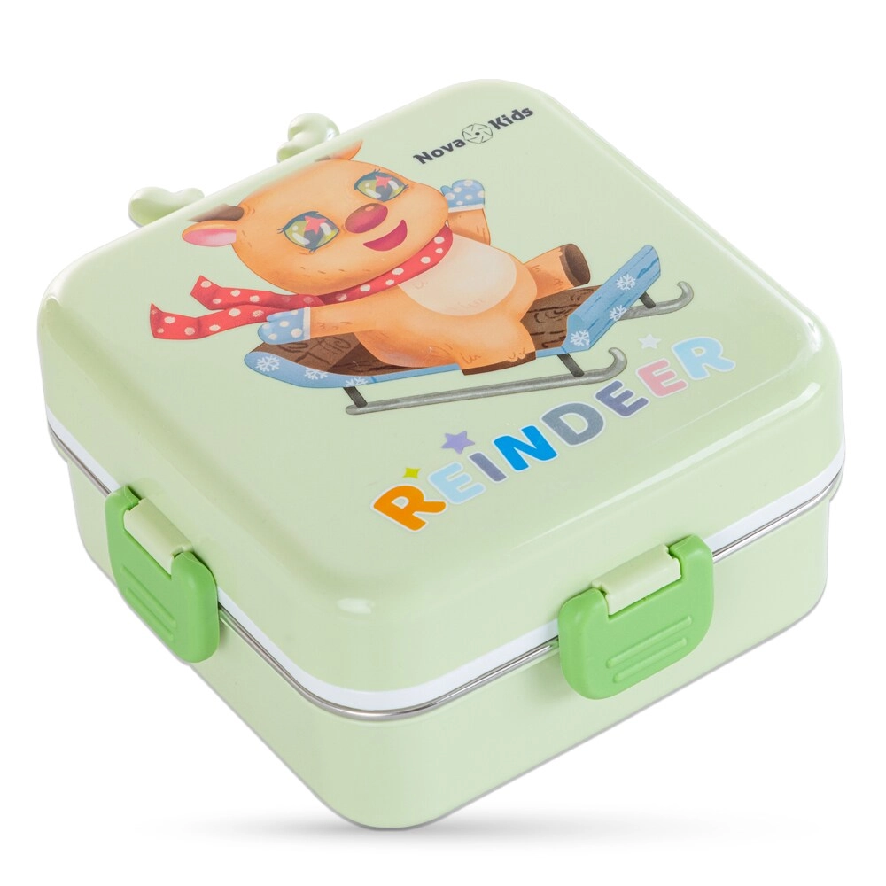 3 Compartment Bento Lunch Box - Reindeer Green 1.59L