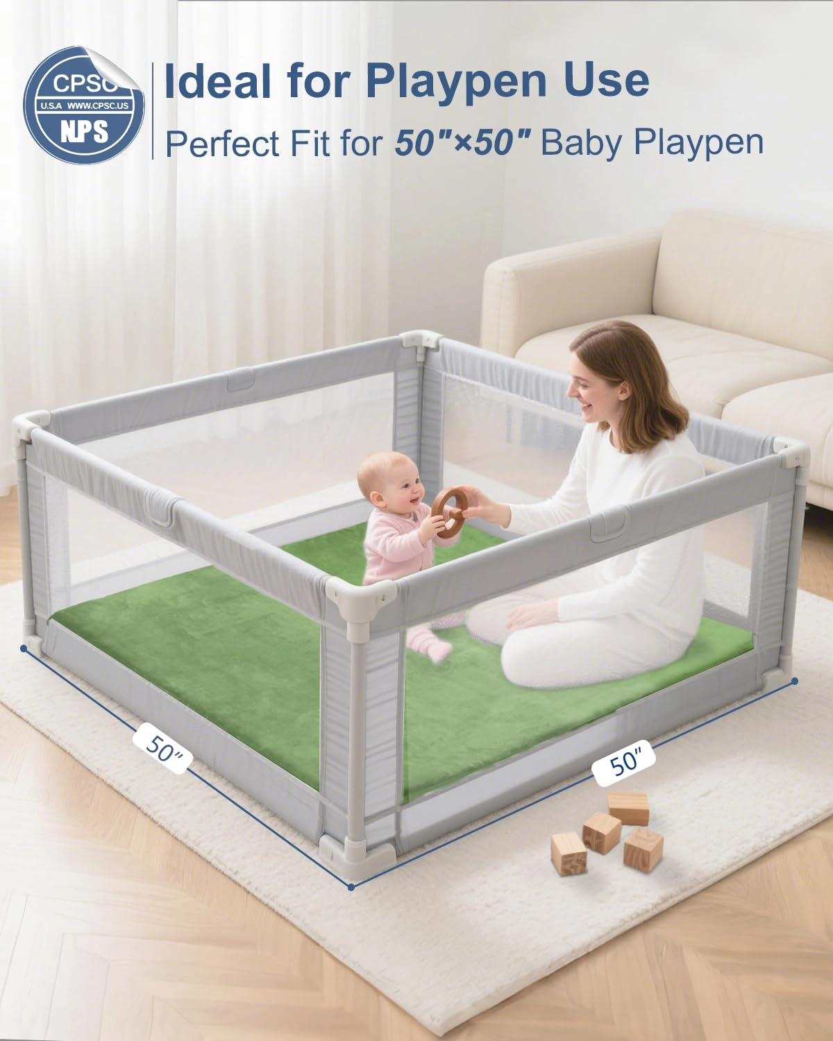 Baby Play Mat - 50x50 Green