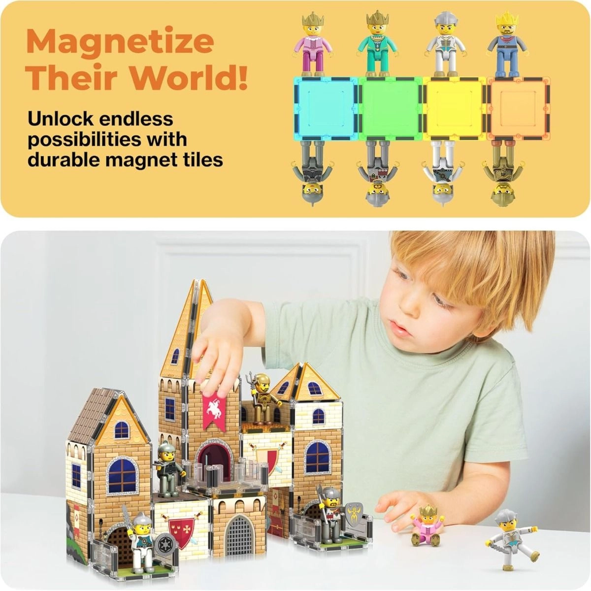 Magnetic Tiles - 8 Characters Medieval Castle Theme 70 pcs