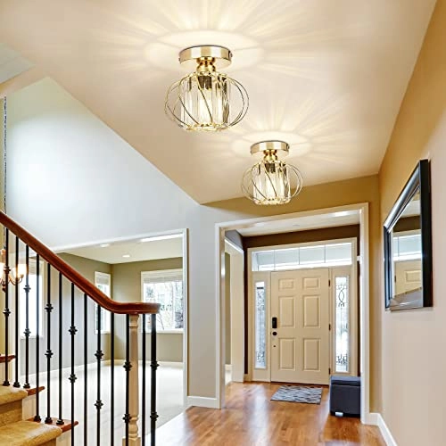 Modern Crystal Ceiling Light - 2 Pack Semi Flush Mount