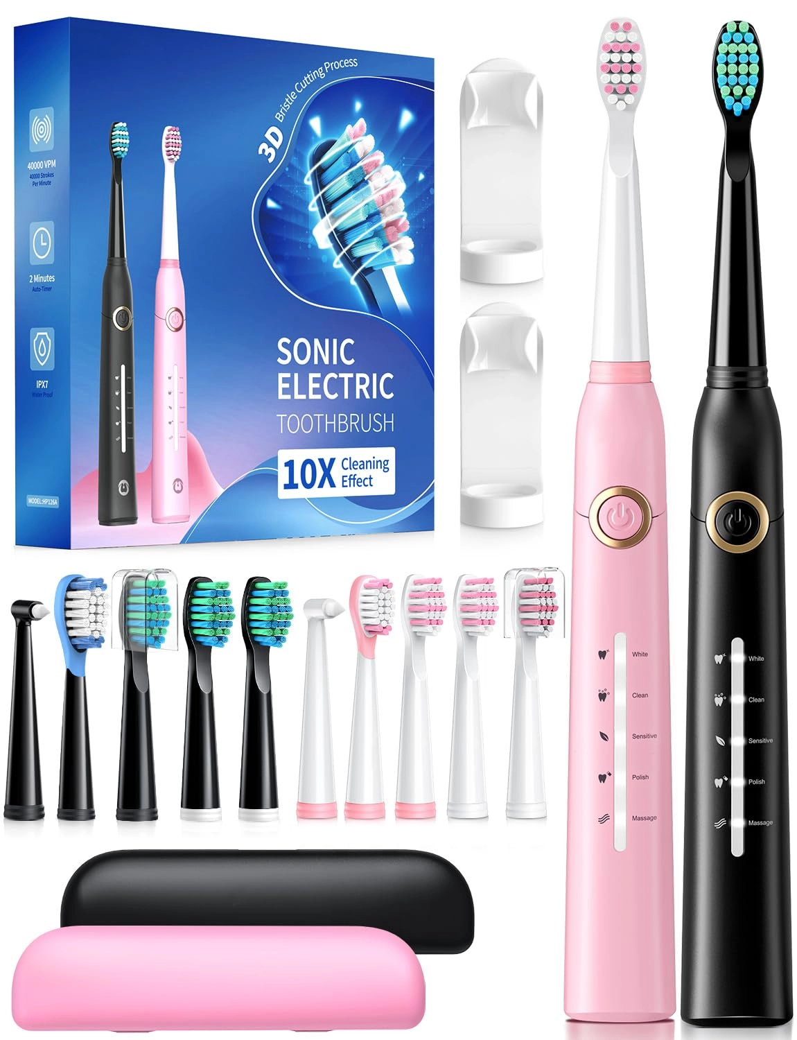 TEETHEORY Sonic Toothbrush - 2 Pack 40000VPM 12 Brush Heads