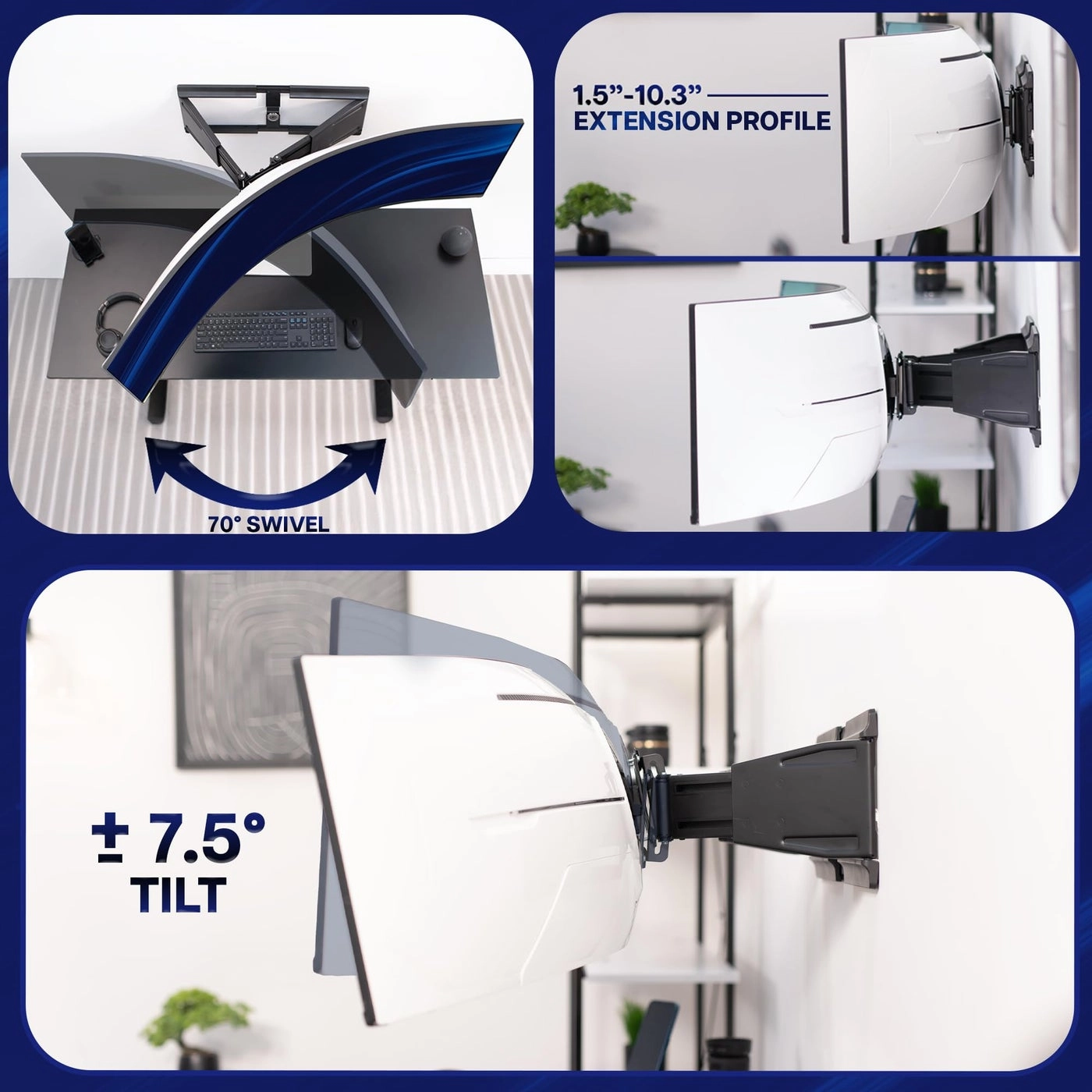 Telescoping Ultrawide Monitor Wall Mount - 49 inch 44 lbs