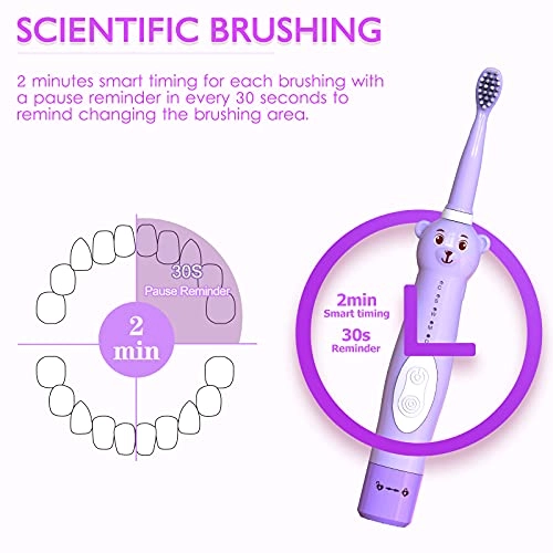 Kids Sonic Electric Toothbrush - Rechargeable 6 Brush Heads 2 Min Timer