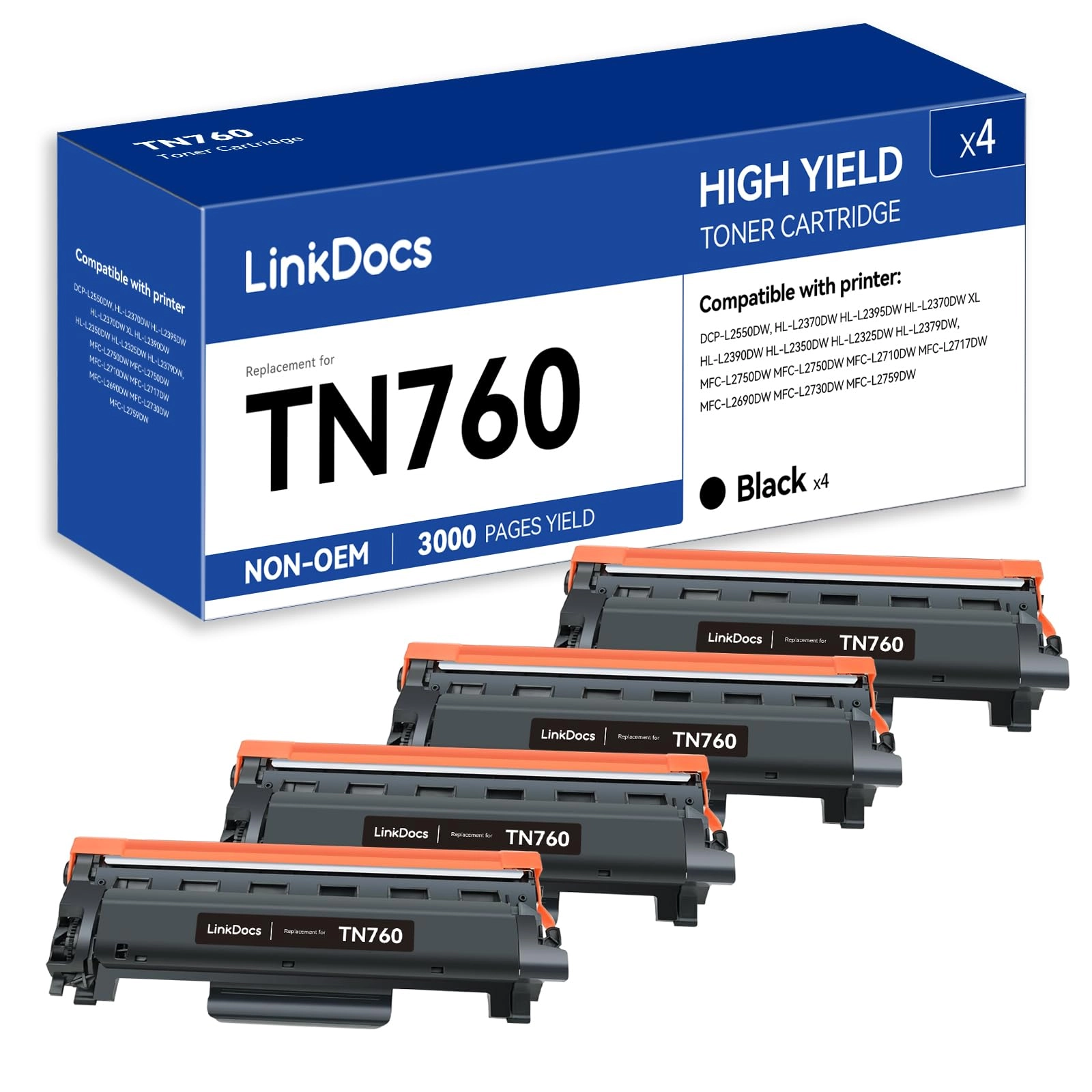 linkdocs TN760 Toner Cartridge - High Yield Black Pack