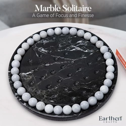 Marble Solitaire Board Game - 10" Black-white 42 White Marble Balls