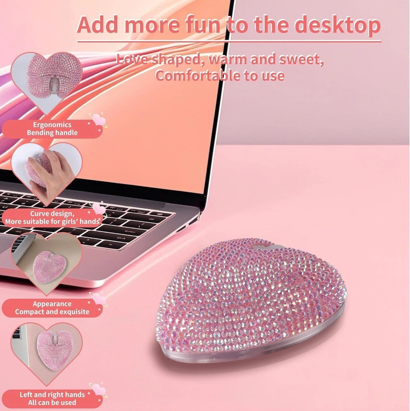 Heart-Shaped Wireless Mouse - Bluetooth USB