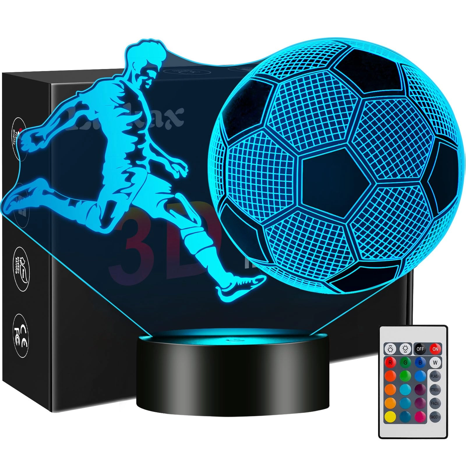 linkax 3D Illusion Football Night Light - USB Battery 16 Colors