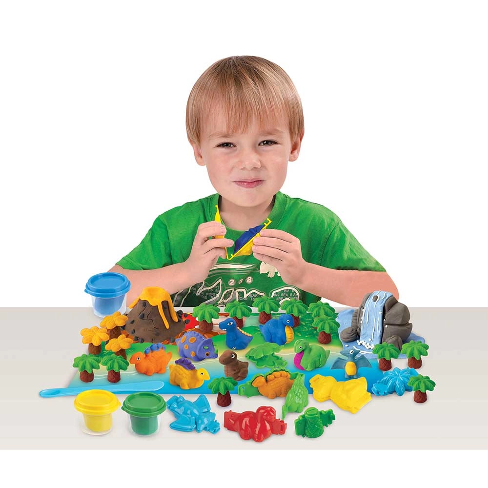 Dino Volcano - 3+ years 3 dough tubs 8 prehistoric scenery plates 1 spatula
