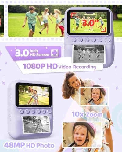 Kids Camera Instant Print - 3-inch HD Screen 1080P 32GB