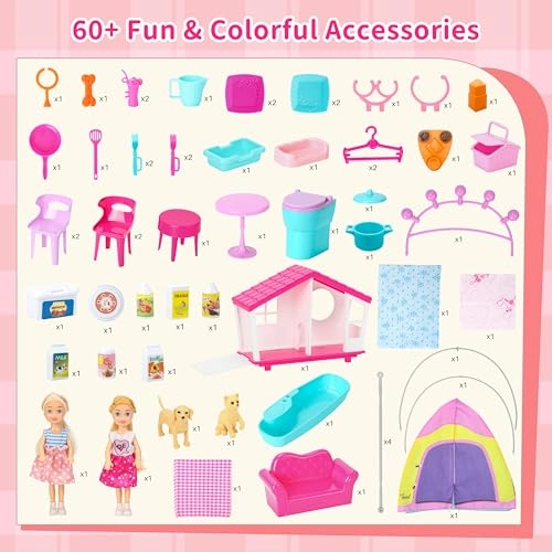 Doll House - Portable Foldable 60+ Pcs 2 Dolls