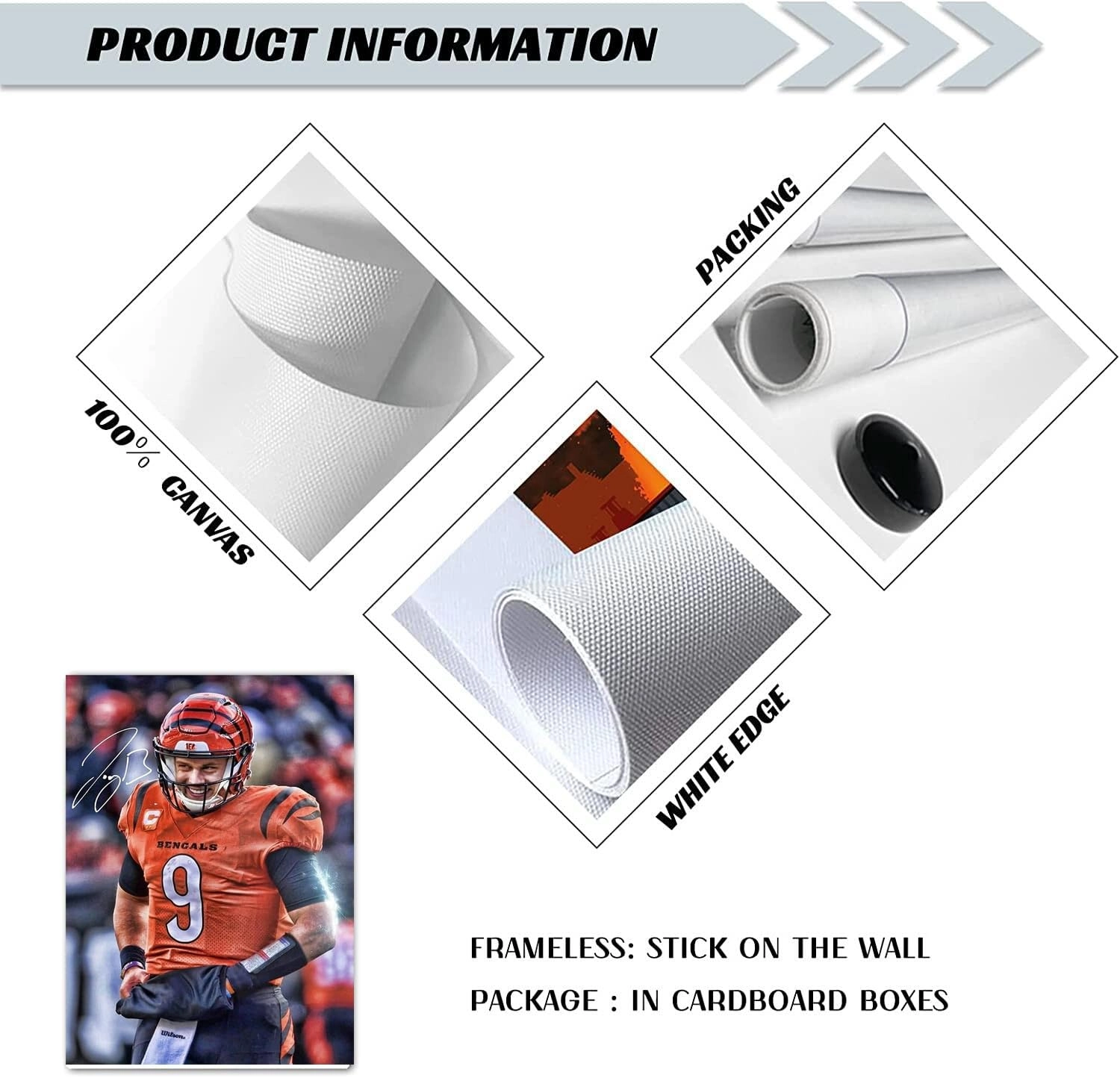 Joe Burrow Poster - Canvas 12 x 16 in Unframed