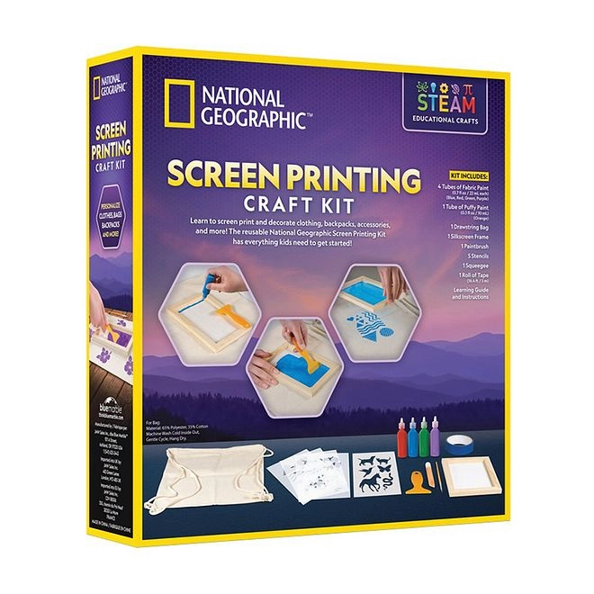 National Geographic Screen Printing Craft Kit - Interactive 8 Years with Stencils, Paints & Bag