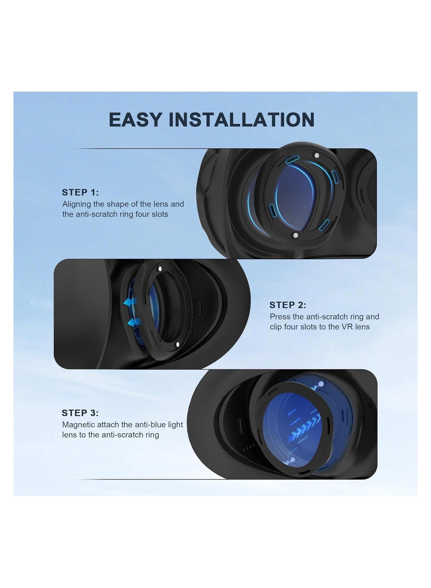 Lens Protector Cover + Glasses Spacer + Blue Light Blocking Glasses