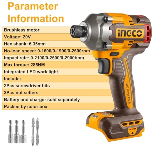 1/4'' Hex Brushless Impact Driver - 20V 285NM 2600RPM