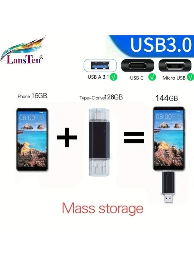 3 In 1 OTG Flash Drive - USB 3.0 Type-C Micro USB 32GB