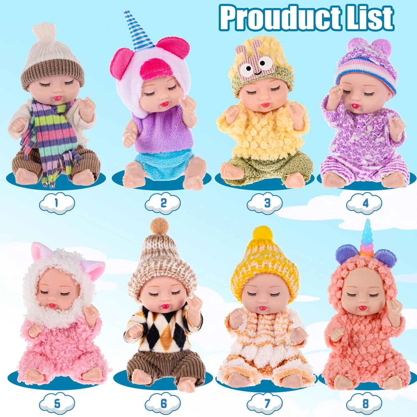 Mini Baby Dolls - 4 inch Animal Theme 8 Pack