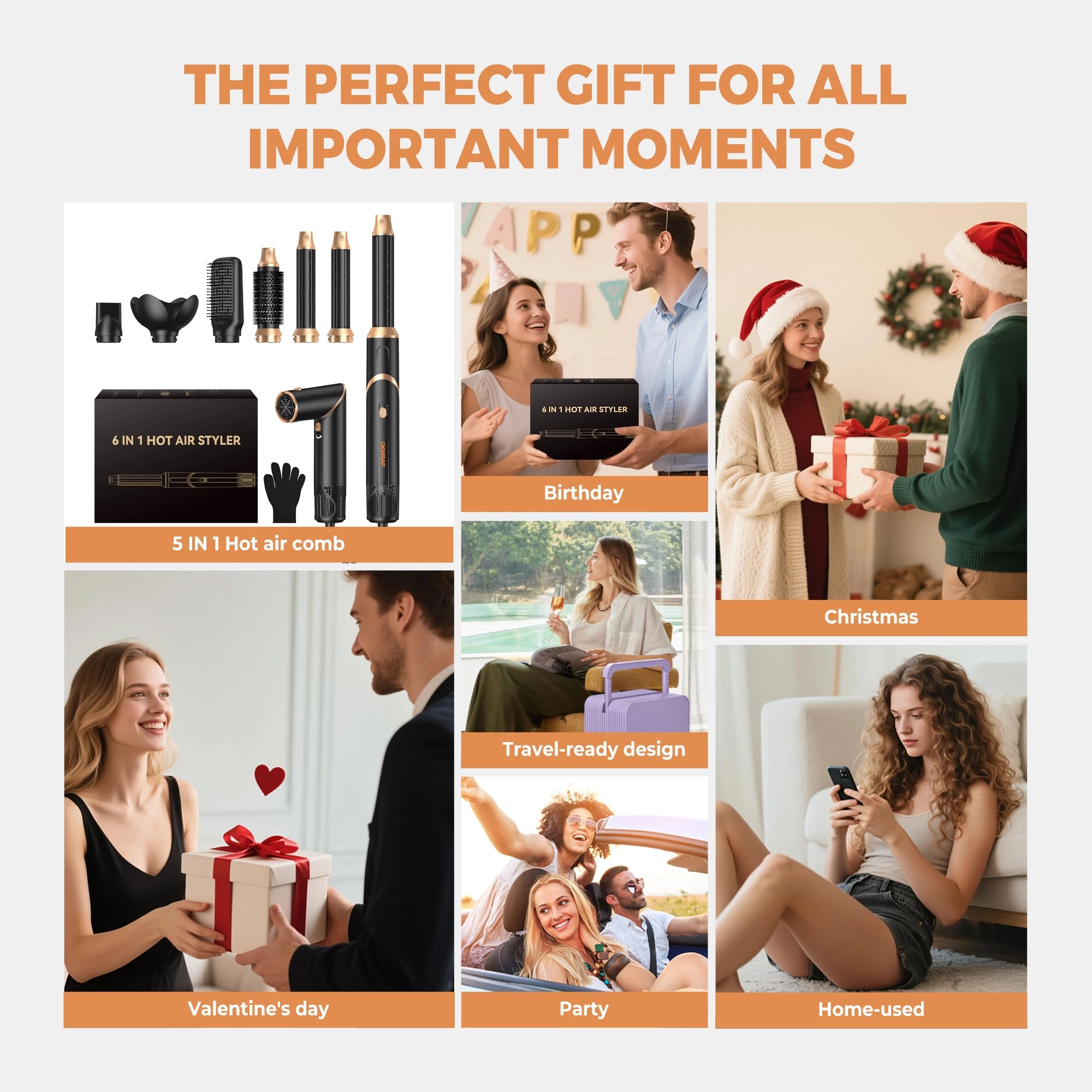 Blow Dryer Brush + Curling Wand + Ionic Hot Air Hair Dryer + Massage Oval Hair Dryer + Left&Right Hair Curlers