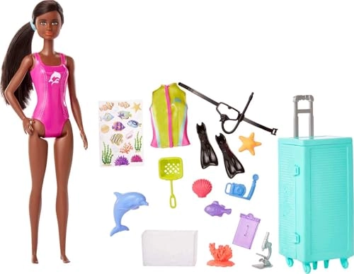 Marine Biologist Doll And Playset - Dark Skin Tone Brunette 10+ Pieces