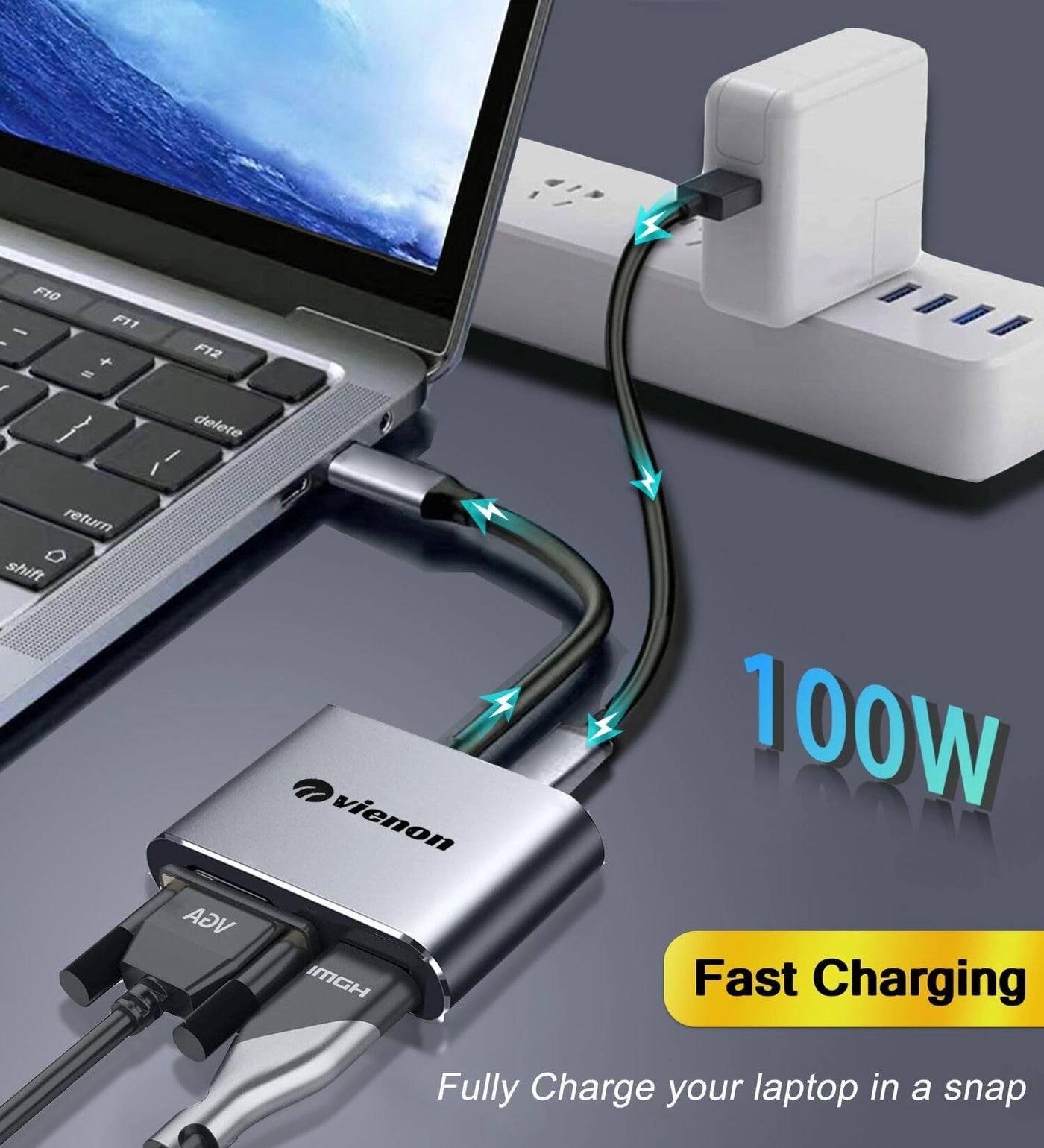 USB C to HDMI VGA Adapter - 4 IN 1 100W PD USB 3.0