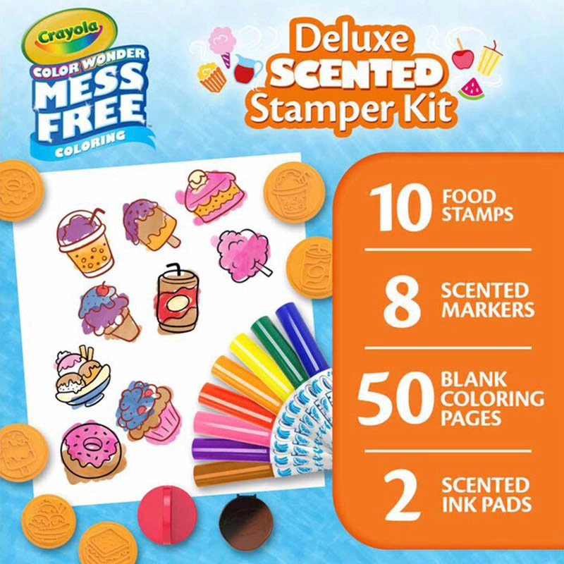 Color Wonder Deluxe Stamper Kit - 50 pieces 10 Art Stamps 8 Scented Markers 2 Scented Ink Pads 1 Stamp Holder