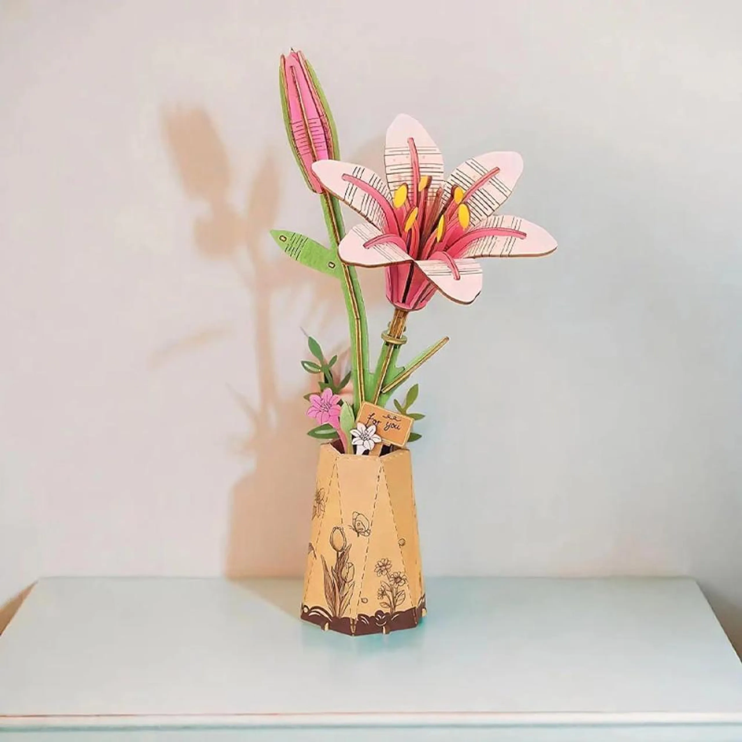 Wooden Pink Lily - 73 Pc