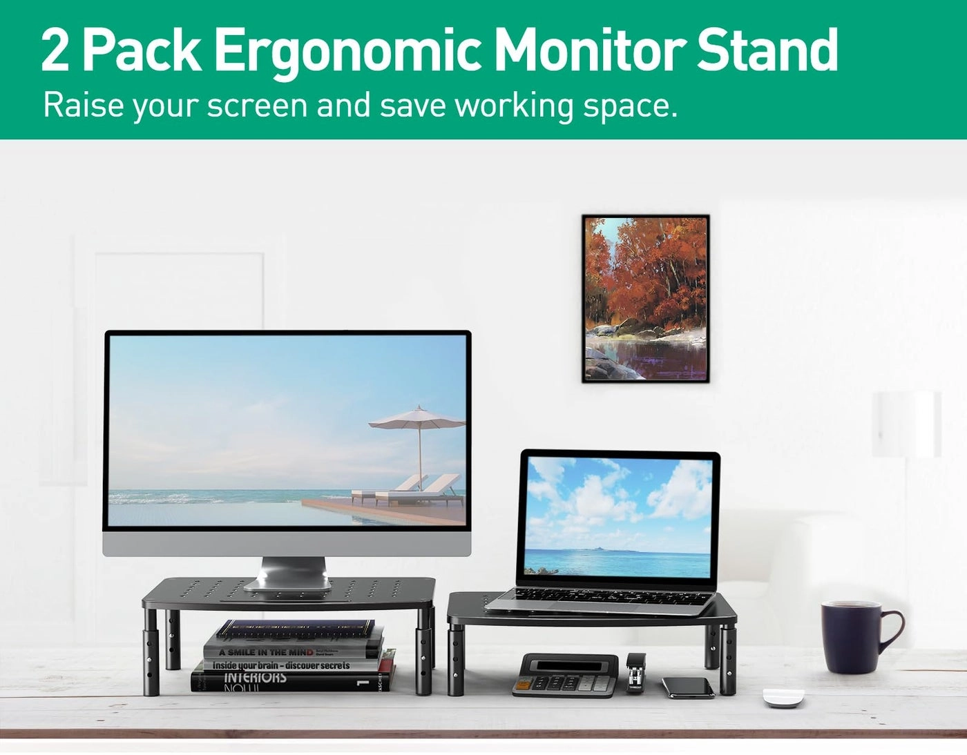 Monitor Stand Riser - Metal Drawer 3 Height Adjustable Phone Holder Pack