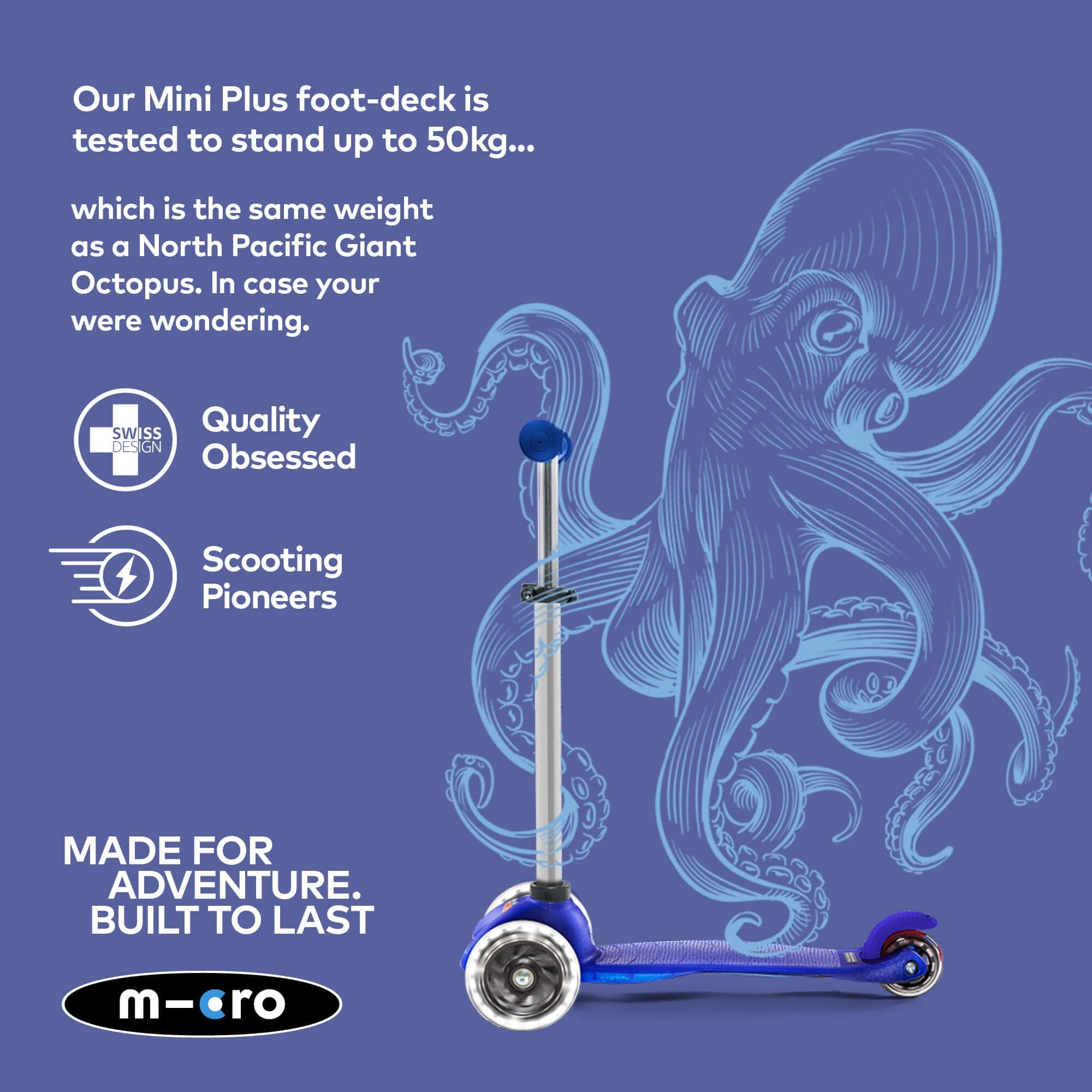 Mini Plus 3-Wheel Kick Scooter – 120/85 mm LED