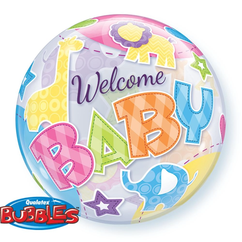 Qualatex Welcome Baby Animals Patterns Bubble Balloon