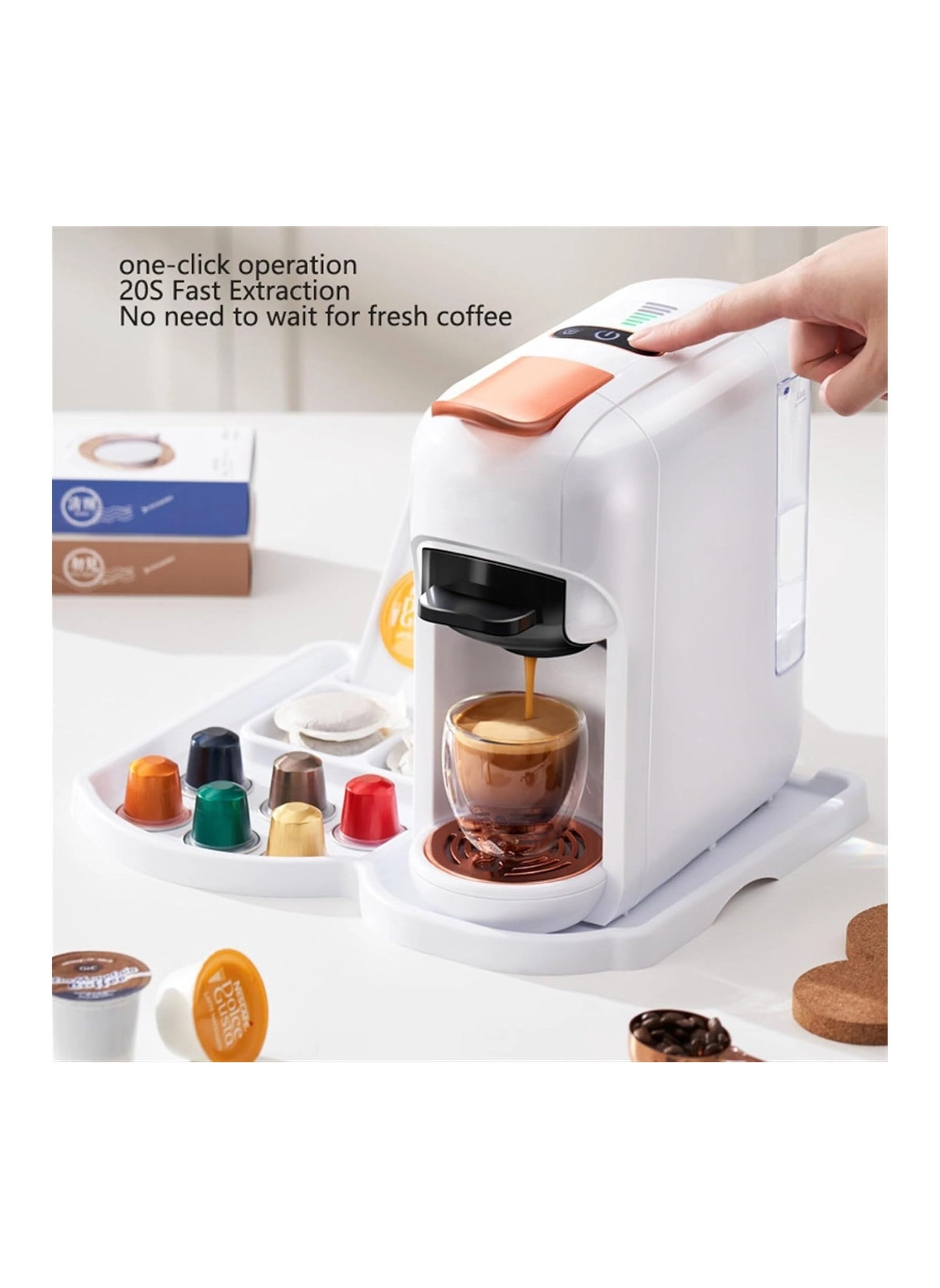 "Capsule Coffee Pod Machine with Dual Heating & Cooling System – Espresso, Cappuccino, & Latte Maker | Fast Brewing, Adjustable Temperature, Sleek Design for Home or Office"