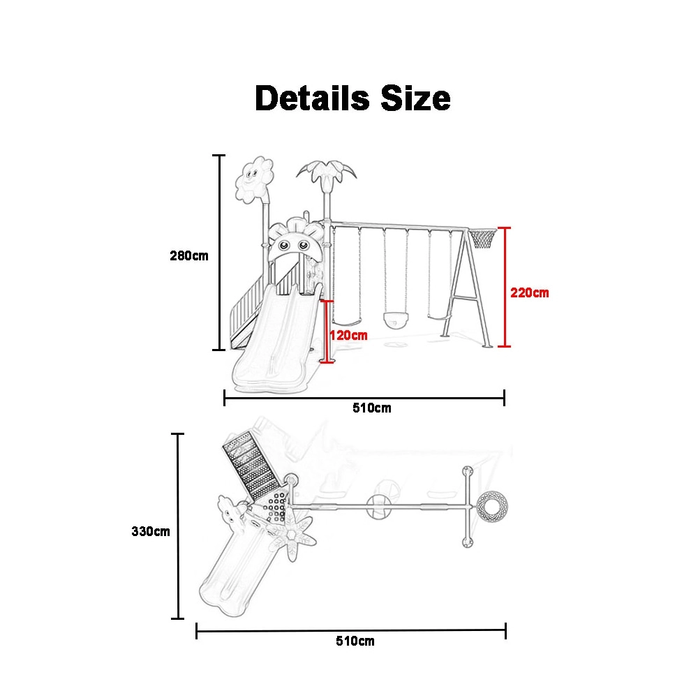 Spring Rider + Round Trampoline - 8FT + Caterpillar Tunnel + Slide and Swing Playground Set + Two Seater Seesaw