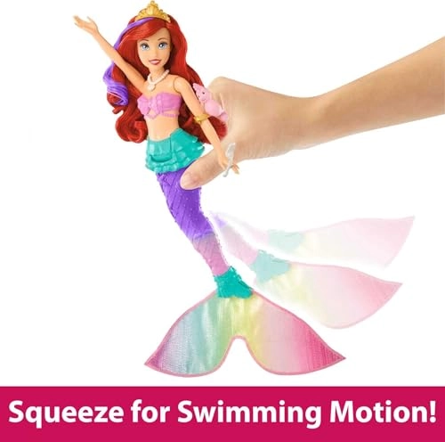 Ariel Swimming Mermaid Doll - Color-change hair and tail Includes seahorse friend