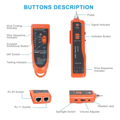 Ethernet Network Cable Tester - RJ11 RJ45 + Network Wire Stripper Toolkit - 2 Orange