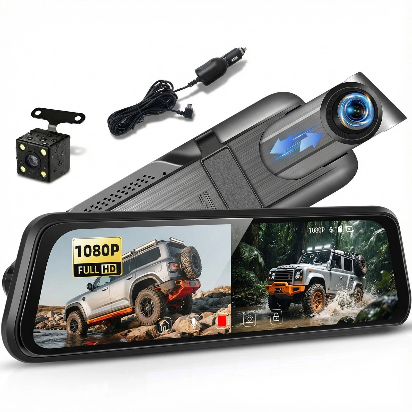 OiLiehu 9.66" IPS Mirror Dash Cam - 1080P 30FPS