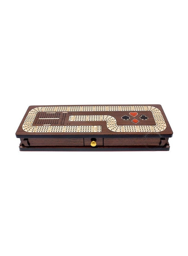 Continuous Cribbage Board - 4 Track Inlaid in Wenge Wood/Maple